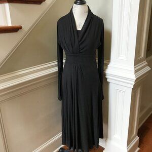 Max Mara Jersey Knit Dress Womens 44 Medium Large Black Long Sleeve Midi Stretch